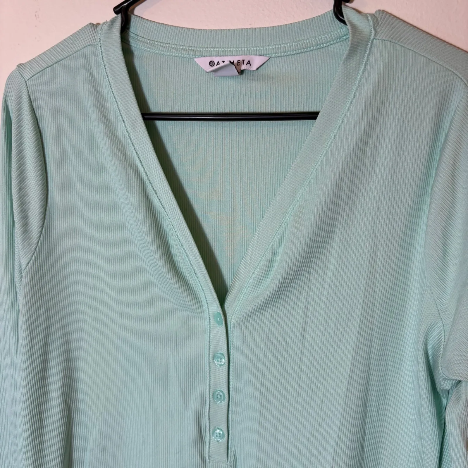 Athleta Uptempo Ribbed Henley Top Long Sleeve‎ Seafoam Green Size Large - Image 2