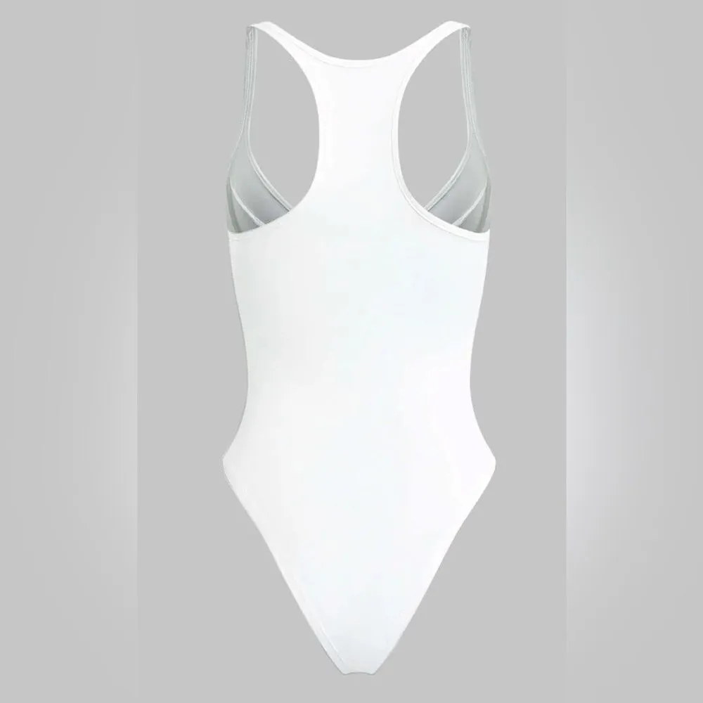 MICAS Basic Solid Deep-V Neck Bustier Bodysuit White Small NWT IN PKG - Image 4