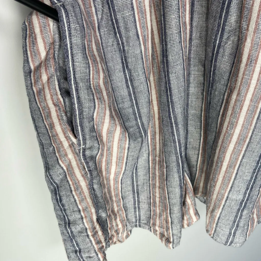 American Eagle Stripe Linen Tie Waist Romper Pockets Cottagecore White Blue Sz S - Image 8