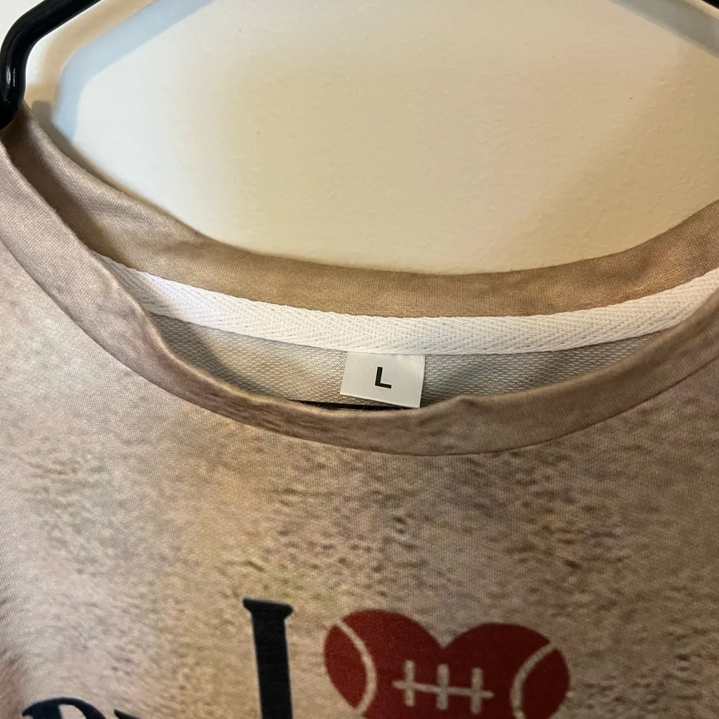 Funny Tan Graphic Sweatshirt with Red and Black Text Size L - Image 4