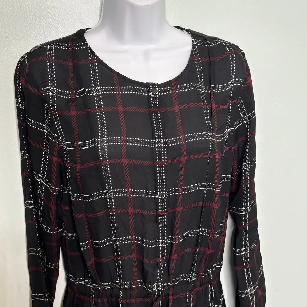 ALC Simona Plaid Long Sleeve Mini Shirt Silk Dress Black 4 - Image 9