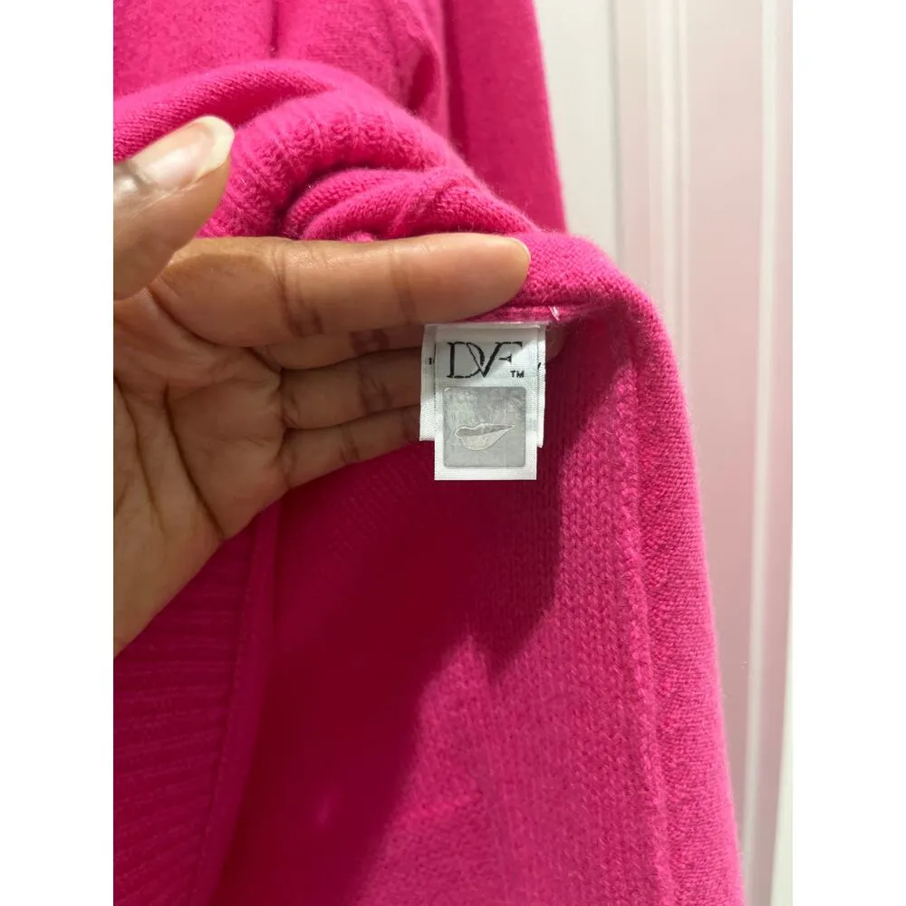 Diane Von Furstenberg Hot Pink 100% Cashmere Crew Neck Sweater Sz M - Image 4