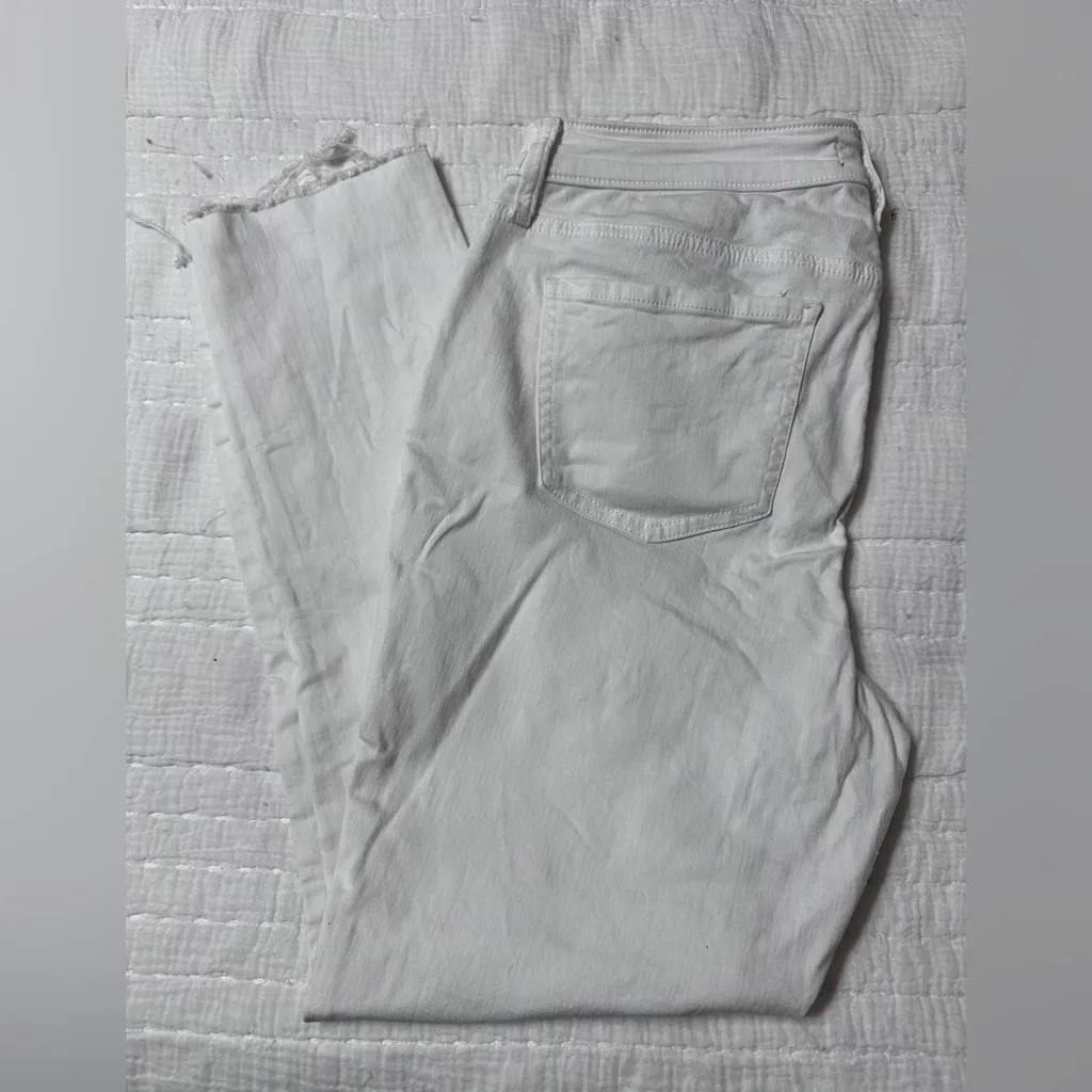 NYDJ Alina Denim Lift X Tuck Technology white jeans distressed bottom; size 10 - Image 6