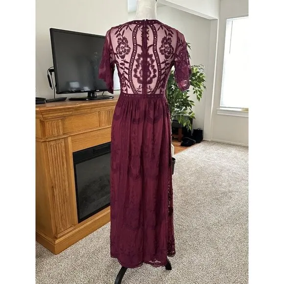 PinkBlush Dress Size Small Maternity Burgundy Lace Maxi Long Overlay - Image 2