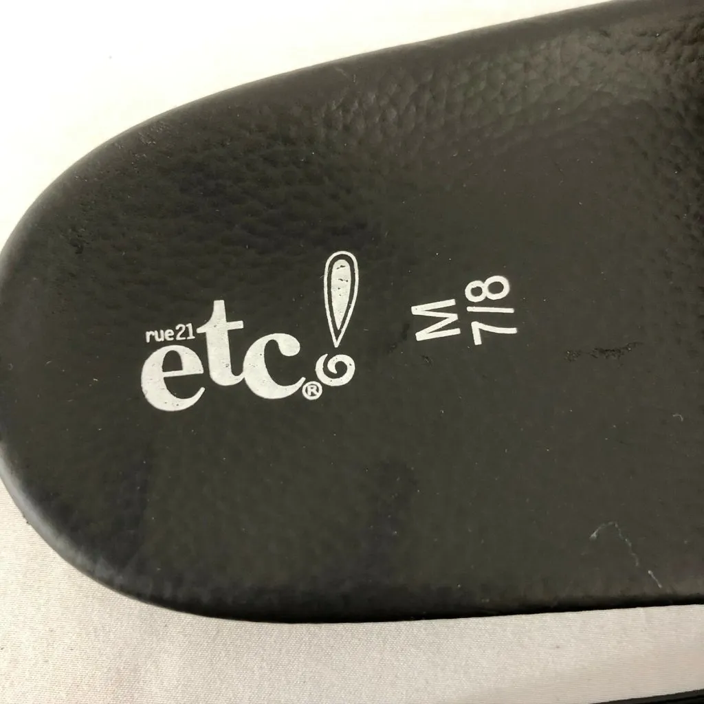 Rue 21 etc! Womens Sandals Slides Flip Flops Shiny Black Slip On Size M 7/8 - Image 5