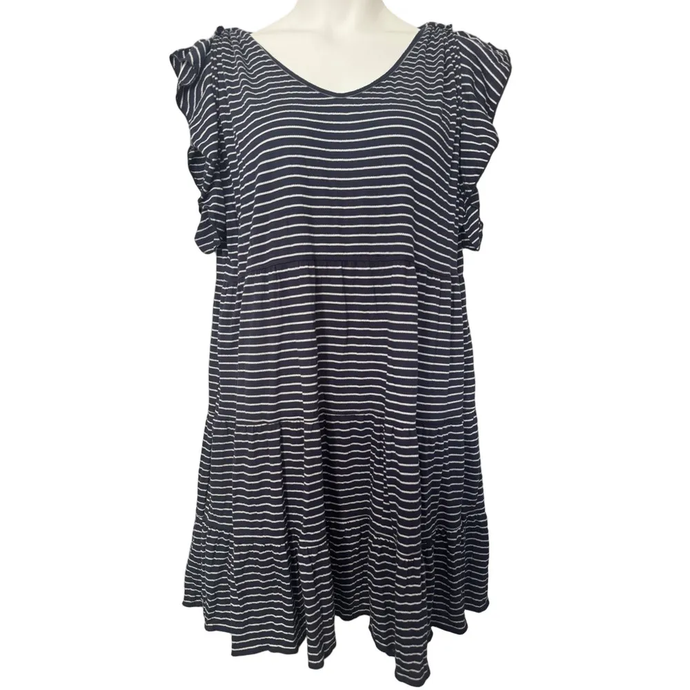 Max Studio Navy and White Striped Jersey Dress - Image 2
