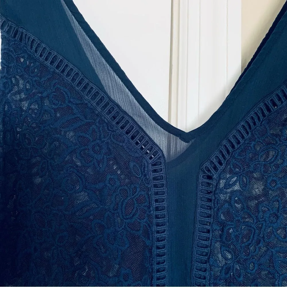 Abercrombie & Fitch Classic Navy See-Through Sheer Floral Lace A-Line Dress | L - Image 4