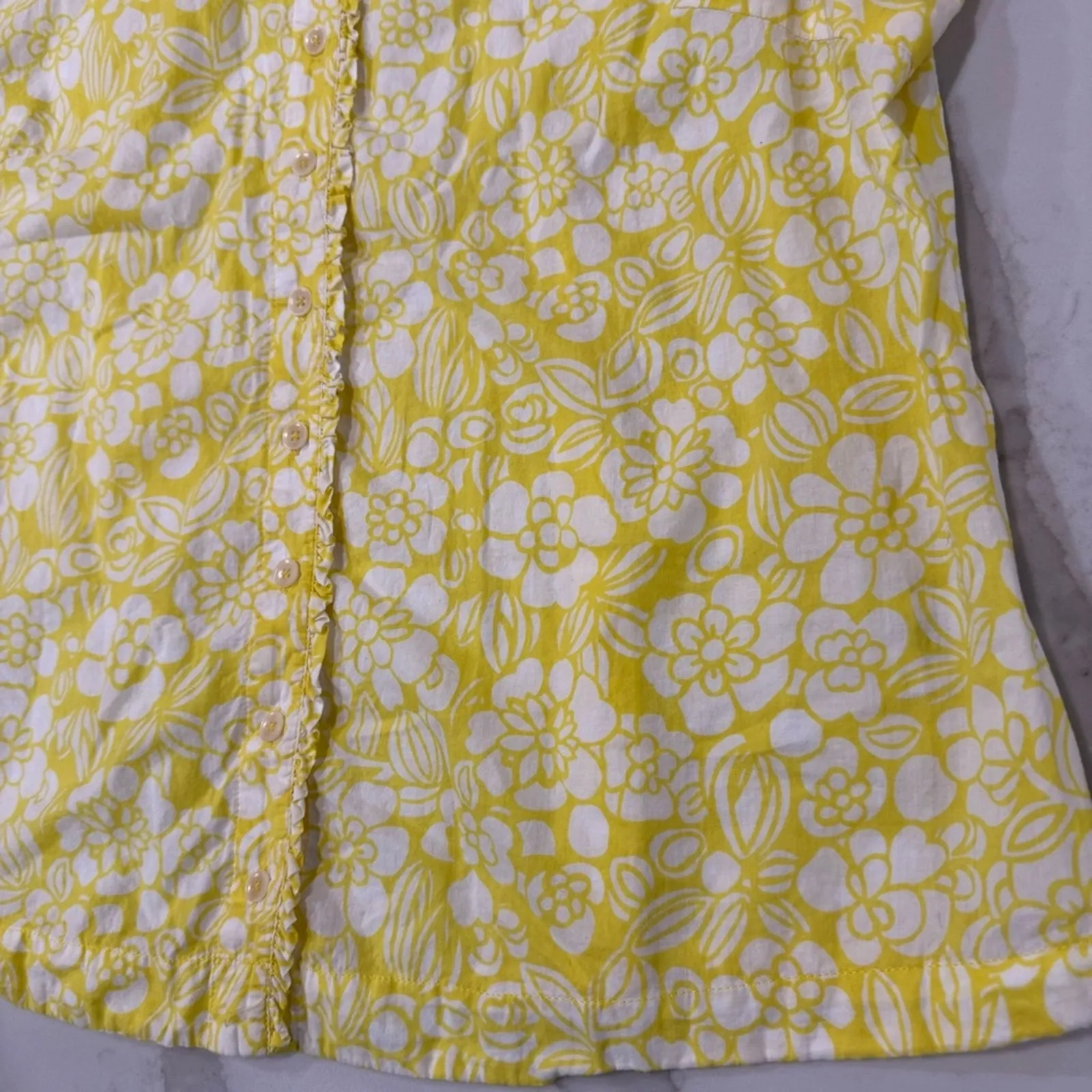 Boden Floral Ruffle Trim Button Down Short Sleeve Shirt Women’s 16 Bright Yellow - Image 3