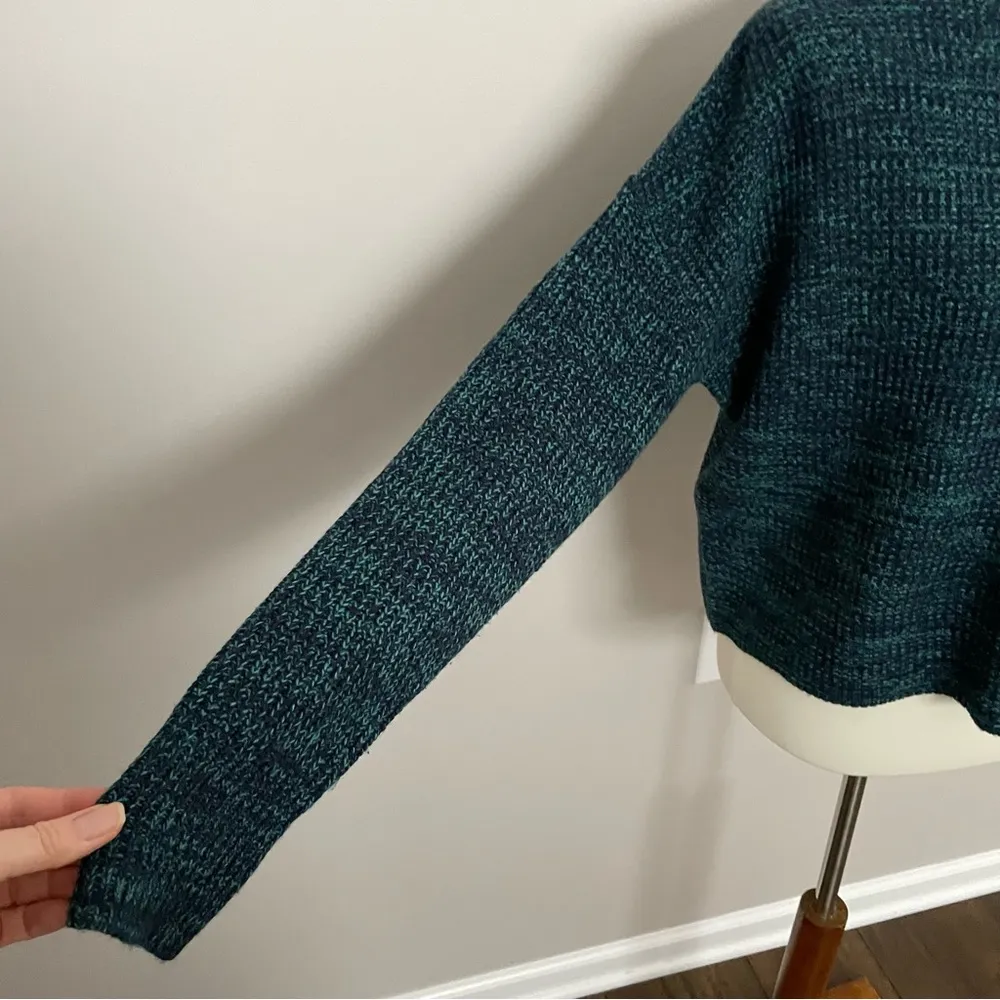 John + Jenn Sweater Boxy Mock Neck Cropped Knit Mid Weight Black Green - Image 3