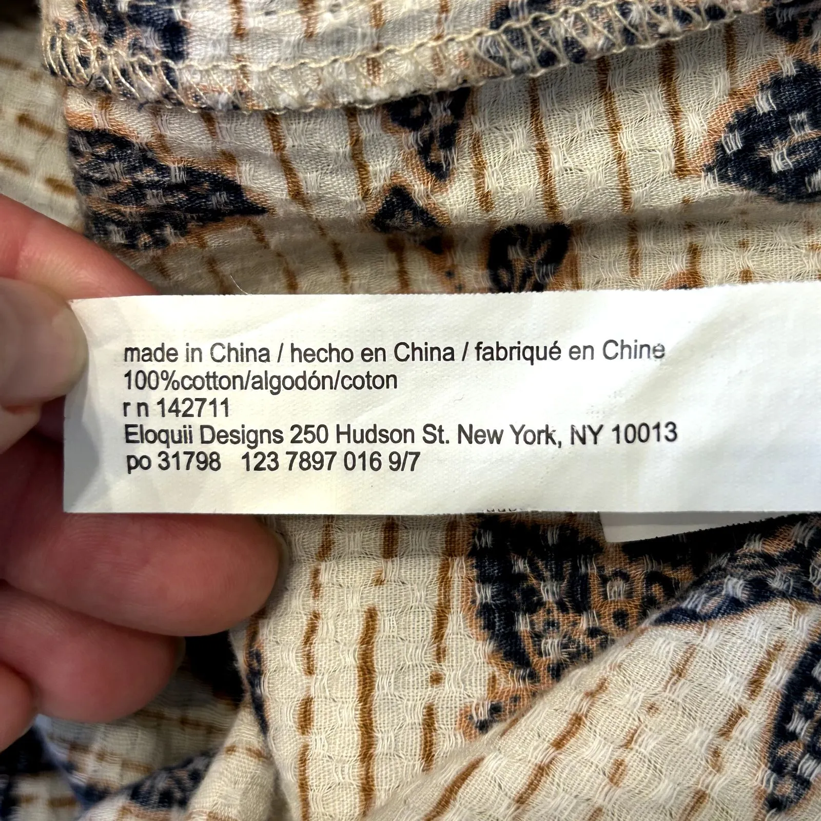 ELOQUII Floral Puff Sleeve‎ Tiered Cotton Midi Dress Cream Navy Blue Women's 16 - Image 10