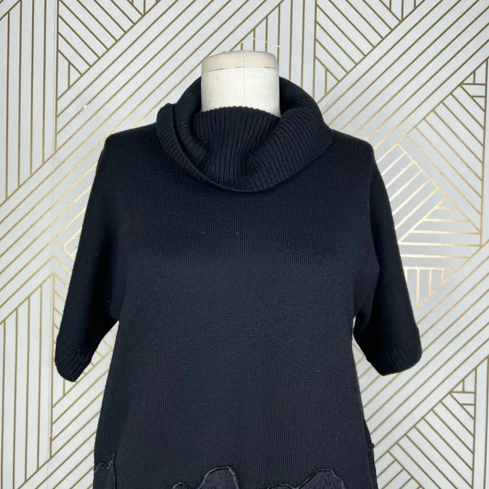 Ramy Brook‎ Black Crochet Lace Hem Wool Turtleneck Sweater Size US Medium - Image 6