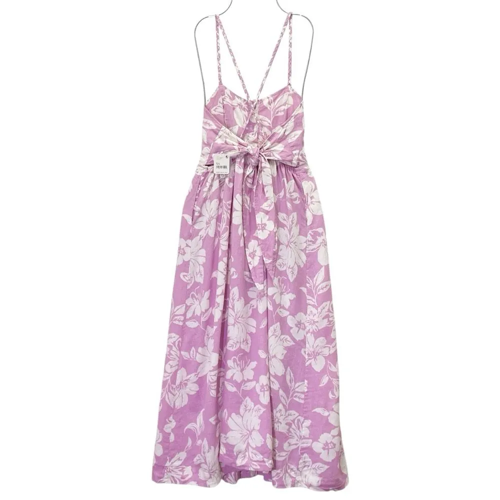 NWT Free People The Perfect Sundress Size XS Pink White Floral Linen Maxi Dress - Image 4