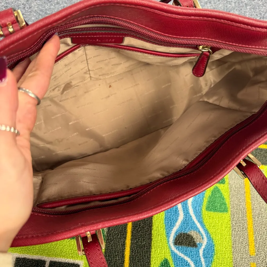 Michael Kors Red Wine Tote Bag Purse - Image 5