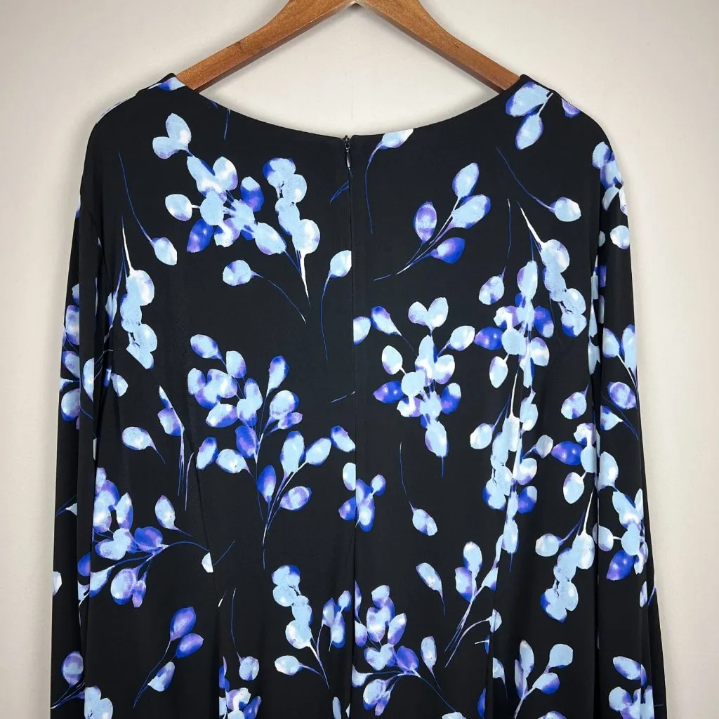 Sabrina Collective Midi Dress 4X Black Purple Floral Sheath Keyhole Long‎ Sleeve - Image 12