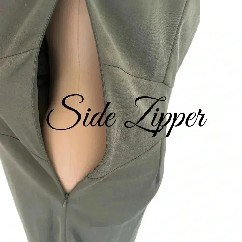 NWT Bar III Asymmetrical Dress Long Sleeve Dusty Olive Autumn Green Women’s M - Image 9