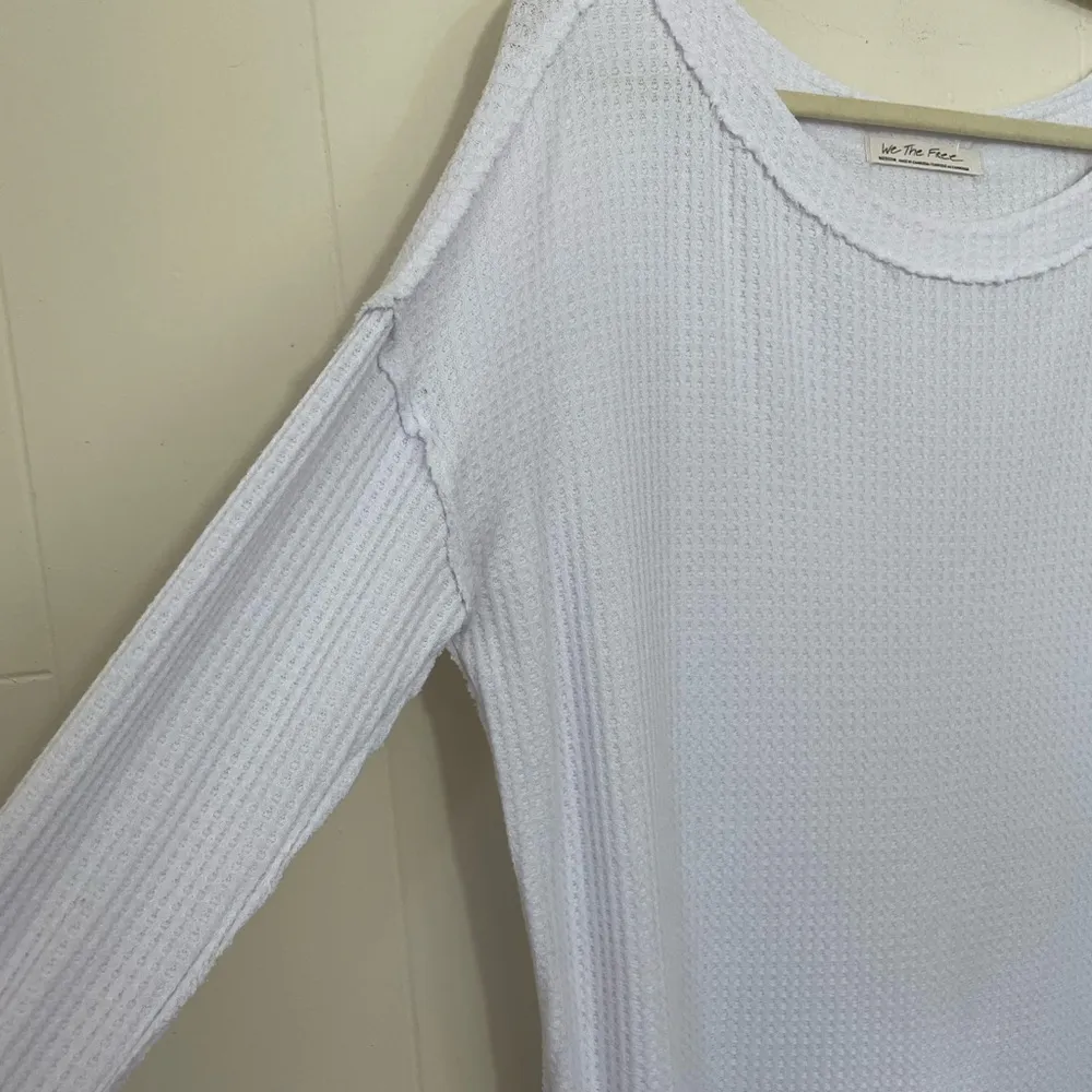 We The Free Thermal Waffle Knit Top Oversized White Long Sleeve Shirt ~ Size M - Image 4