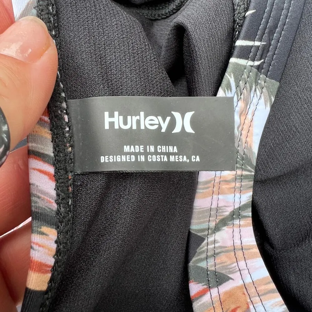 Hurley pink gray black palm leaf tropical cross back one piece swimsuit MEDIUM - Image 4