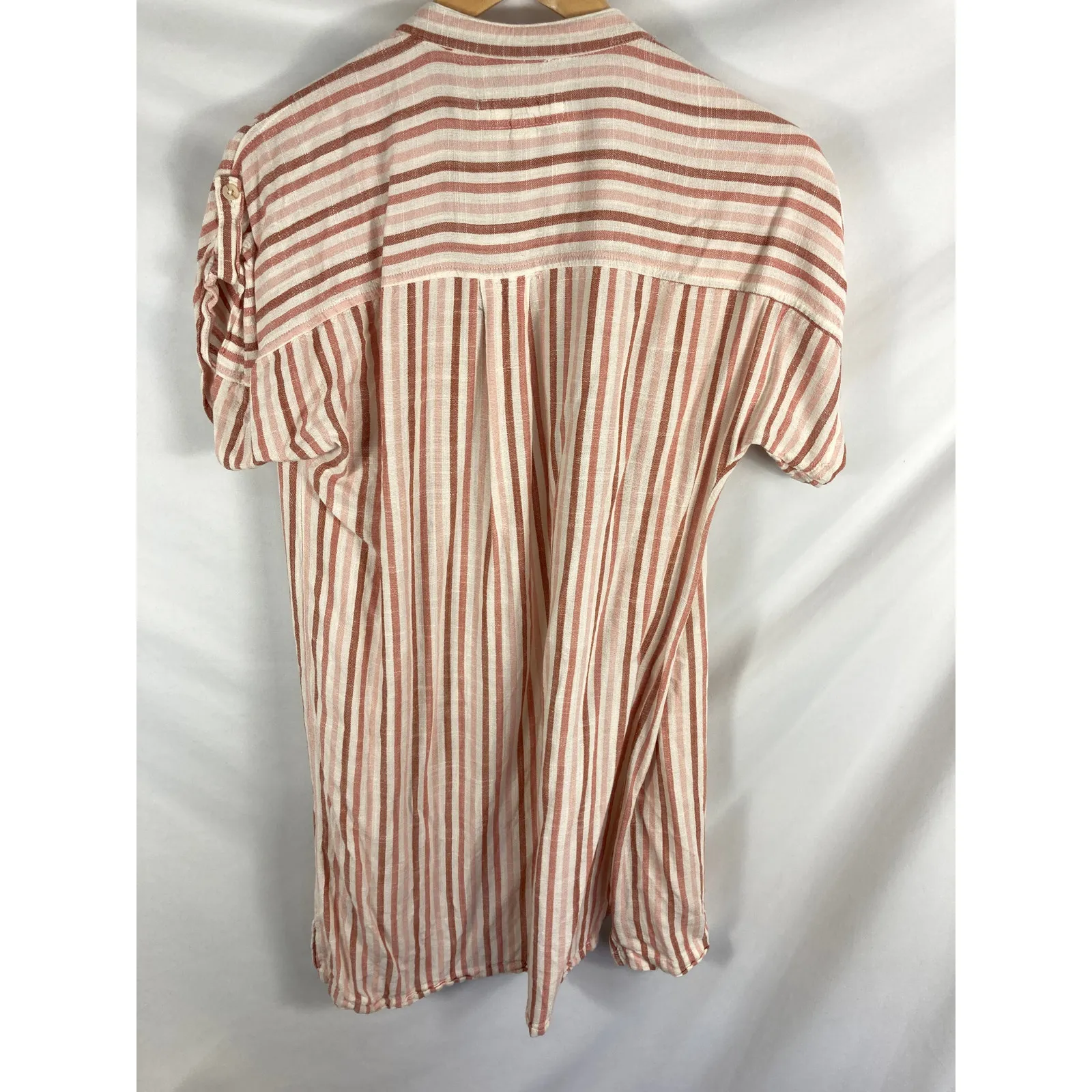 Thread & Supply Stripe Linen Blend Button Up Tunic Coverup Size small Pink - Image 4