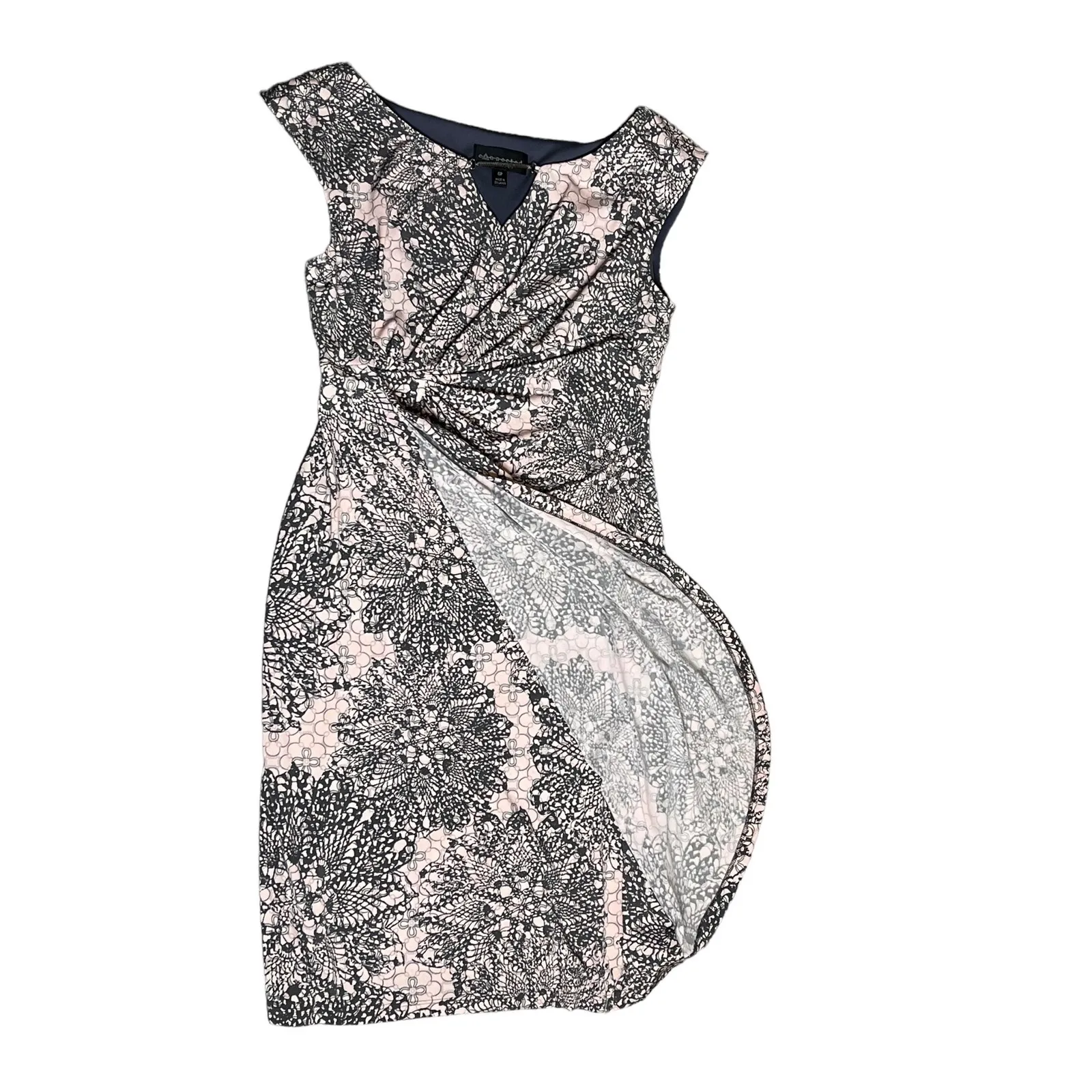 Connected Apparel Wrap Dress 6P Pink Gray Side Gather Sleeveless Mob Wife - Image 6