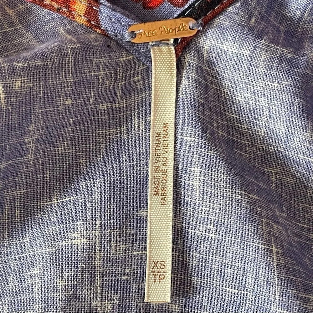 FREE People Women’s Tulum Linen Floral Print Mini Dress Tunic Size XS Blue - Image 9