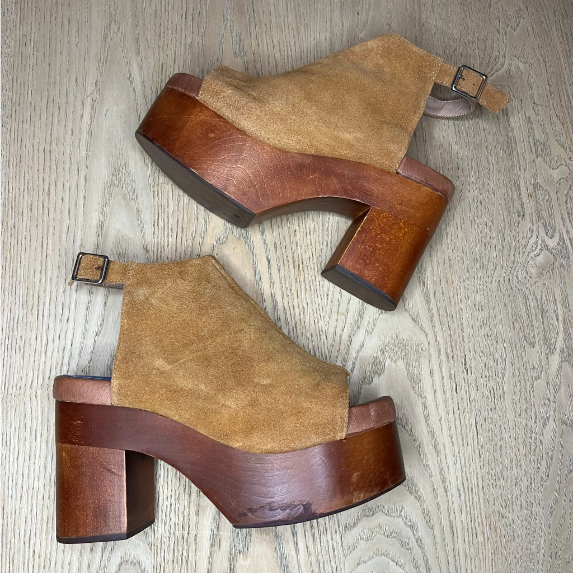 Jeffrey Campbell x Free People Suede Platform Wooden Clog Sandals Women’s Size 8 - Image 7