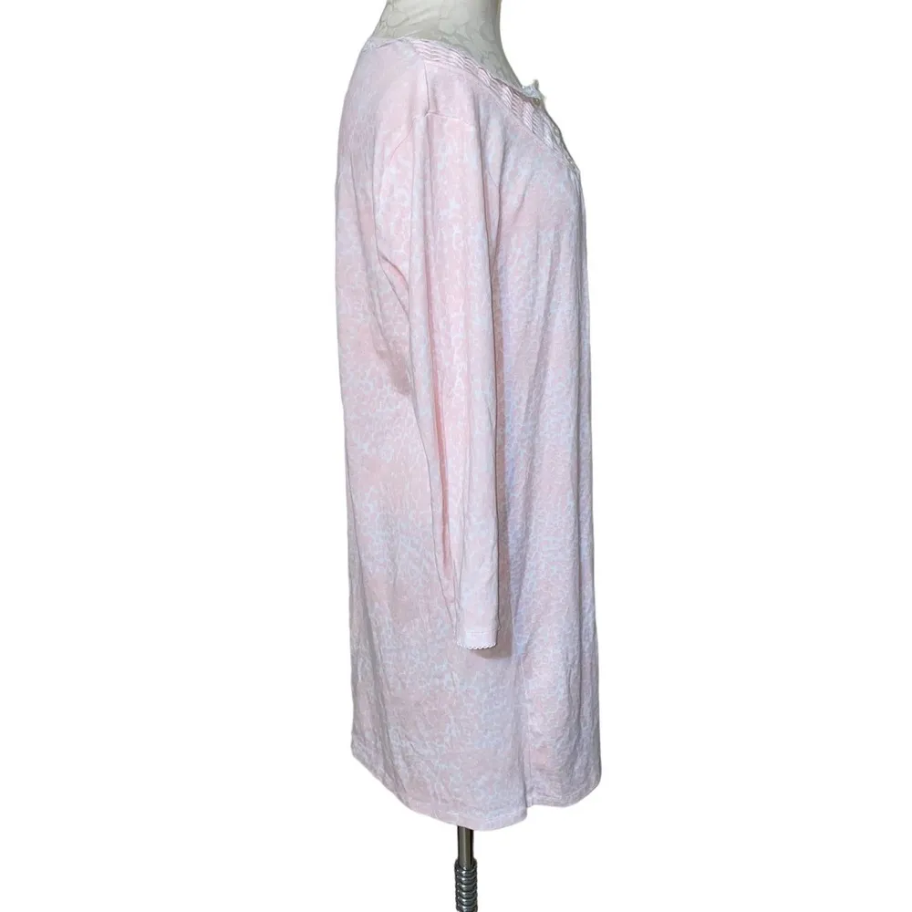 Miss Elaine Floral Print Loungewear Sleep Dress 3/4 sleeve Pink White medium - Image 93