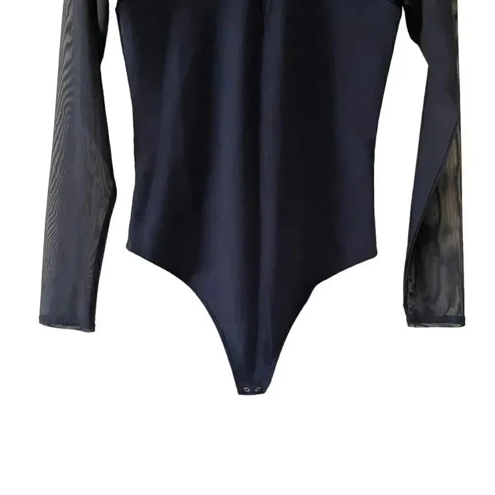 Abercrombie & Fitch Black Soft Long Sleeves Mesh Square Neck Bodysuit SZ S #1112 - Image 4