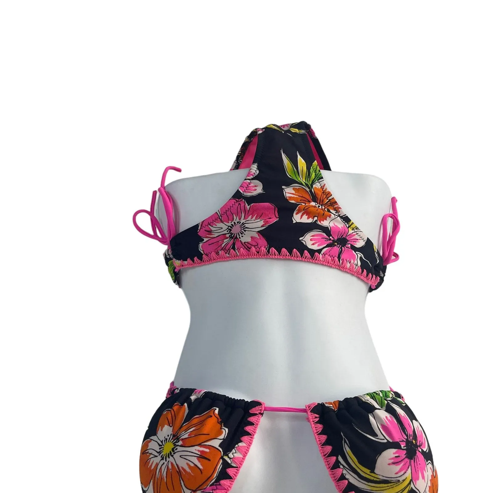 Aeropostale Women's Size Medium Pink Black Floral Two Piece Swim Suit - Image 3