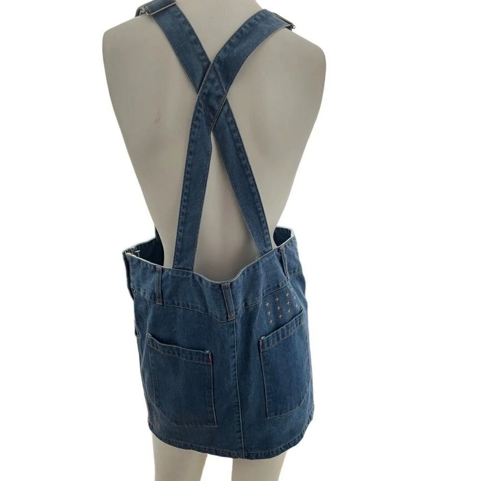 Ksubi Womens Farm Chore Skirtall Denim Dress s sz 28 Grunge Boho Streetwear Blue - Image 2