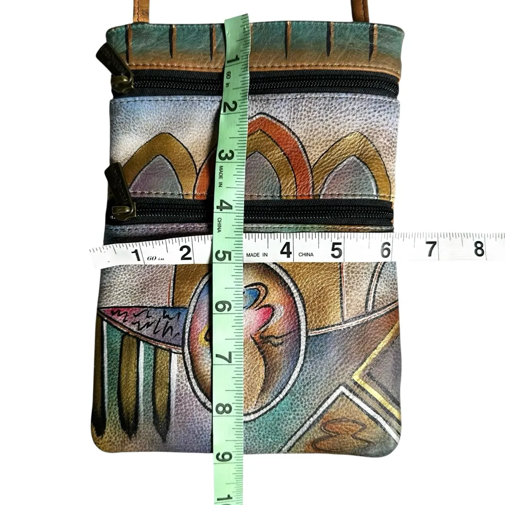Anuschka Hand-Painted Leather Crossbody Bag | Abstract Multicolor Art Mini Purse - Image 8