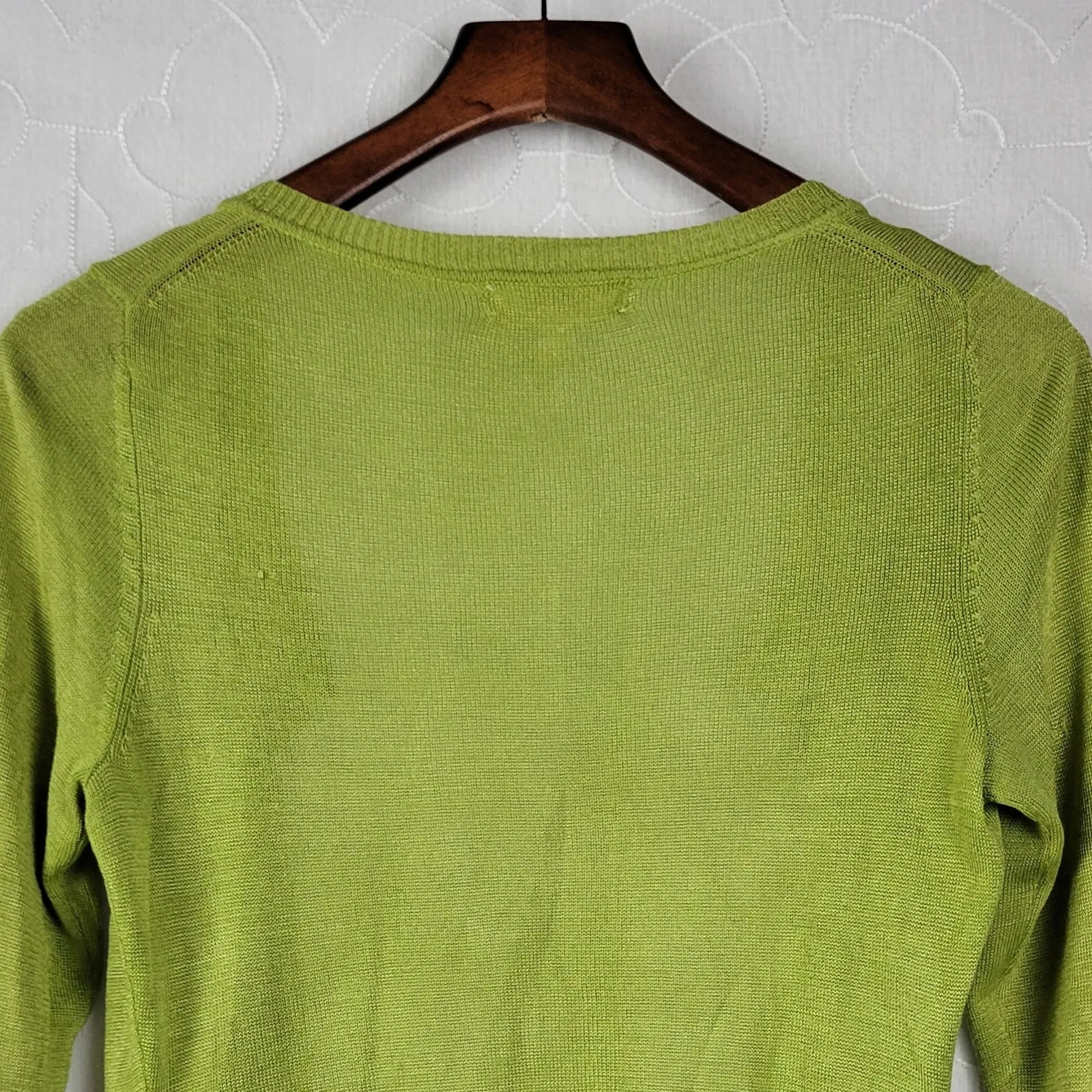 Kenar Womens Cardigan Size S Moss Green Silk Blend Knit Open Front 3/4 Sleeve - Image 4