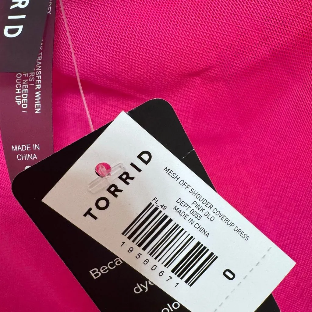 Torrid Hot Pink Glo Mesh Off The Shoulder Swim Coverup Size 0 Large NWT - Image 6
