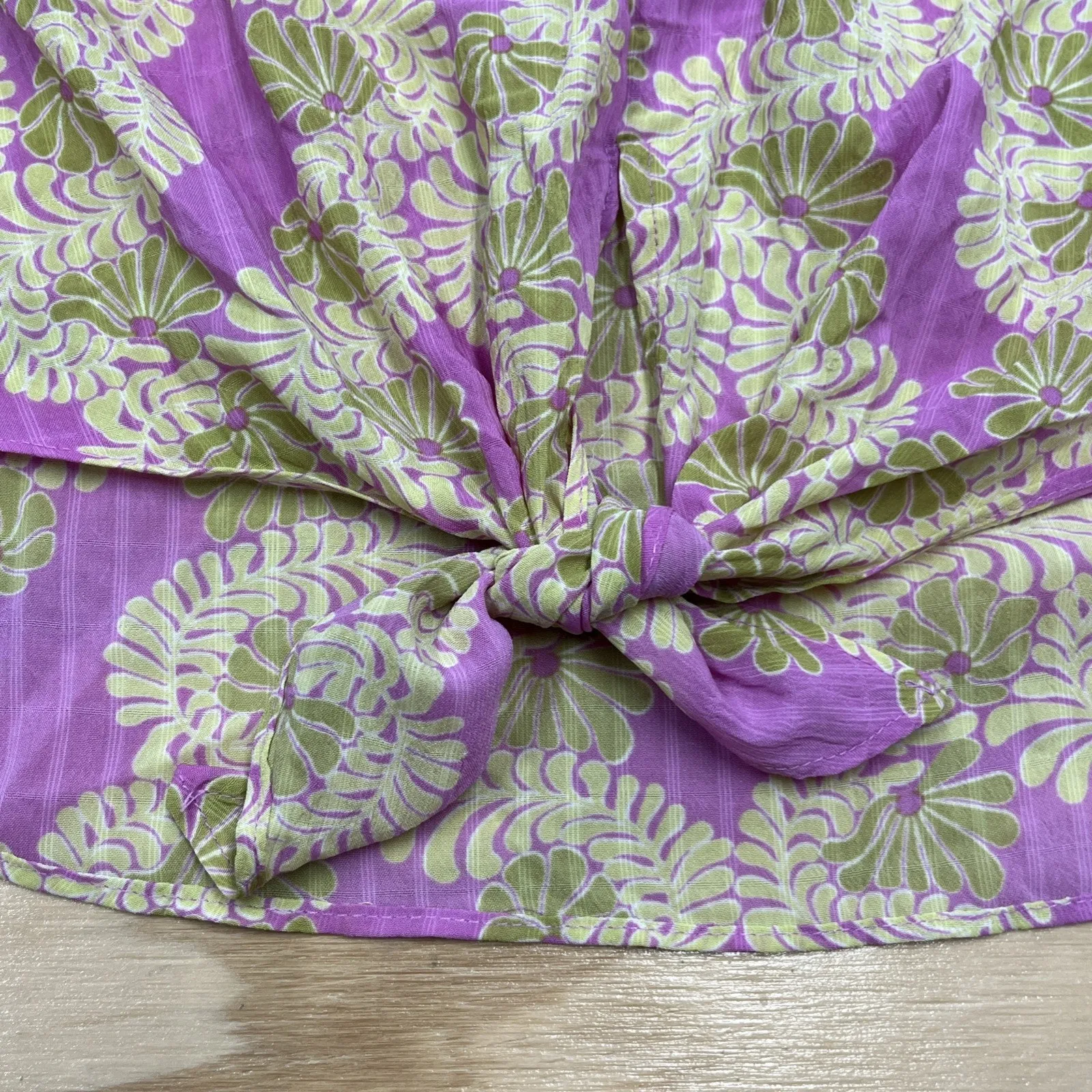 Rose and Olive Floral Chiffon Puff Sleeve Blouse Top Size Large Colorful Artsy Pink - Image 5