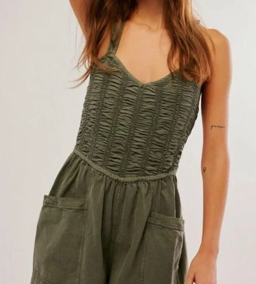Free People Forever Always Ruched Jumpsuit in Dried Basal size Medium - Image 3