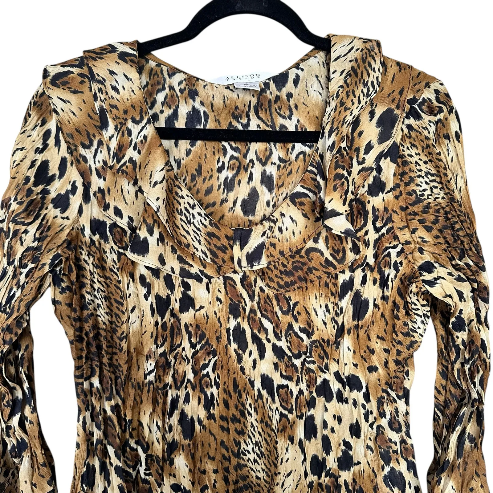 Allison Taylor Y2K 2000's Set of 2 Going Out Ruffle Tops Leopard Print Brown XL - Image 8