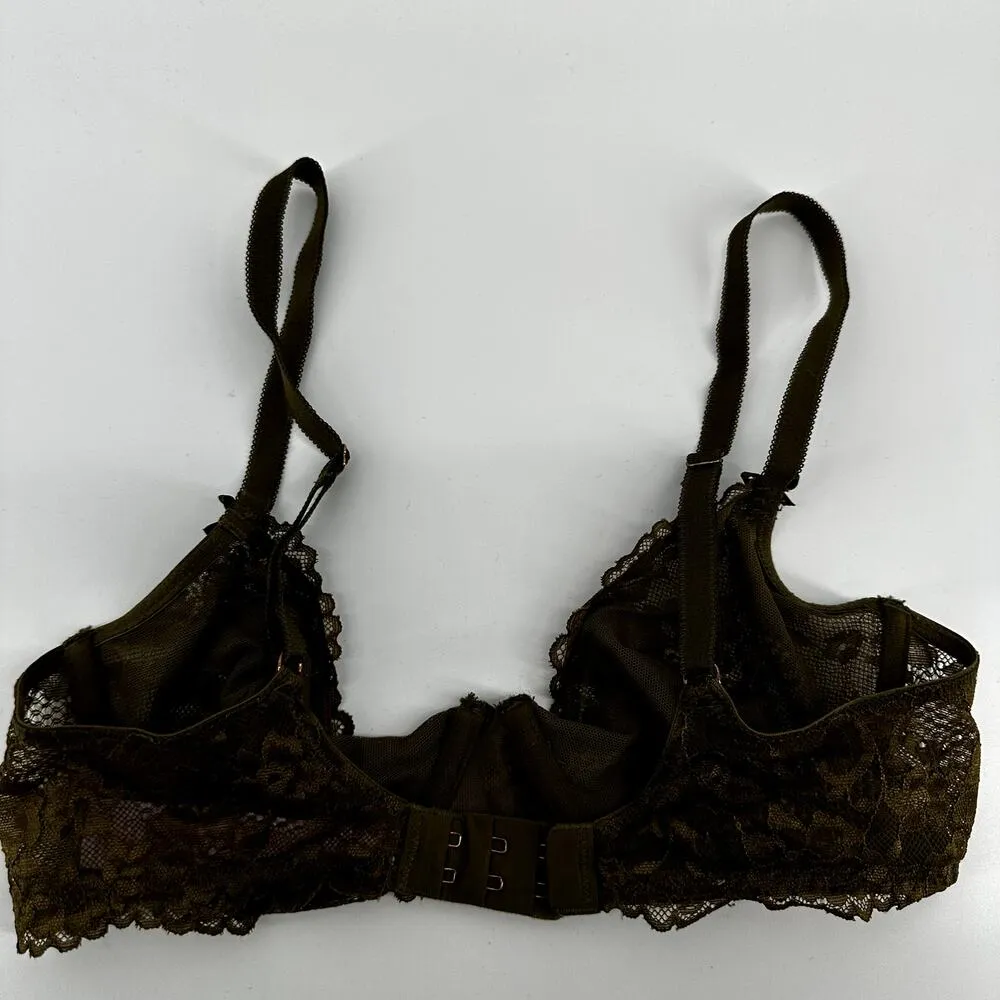 Savage X Fenty Floral Lace Unpadded Bra Underwire Unlined Adjustable Green 32C Size undefined - Image 6