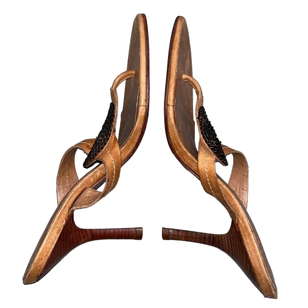 Schutz Natalie Brown Leather Medallion Sandals Heels - Image 4