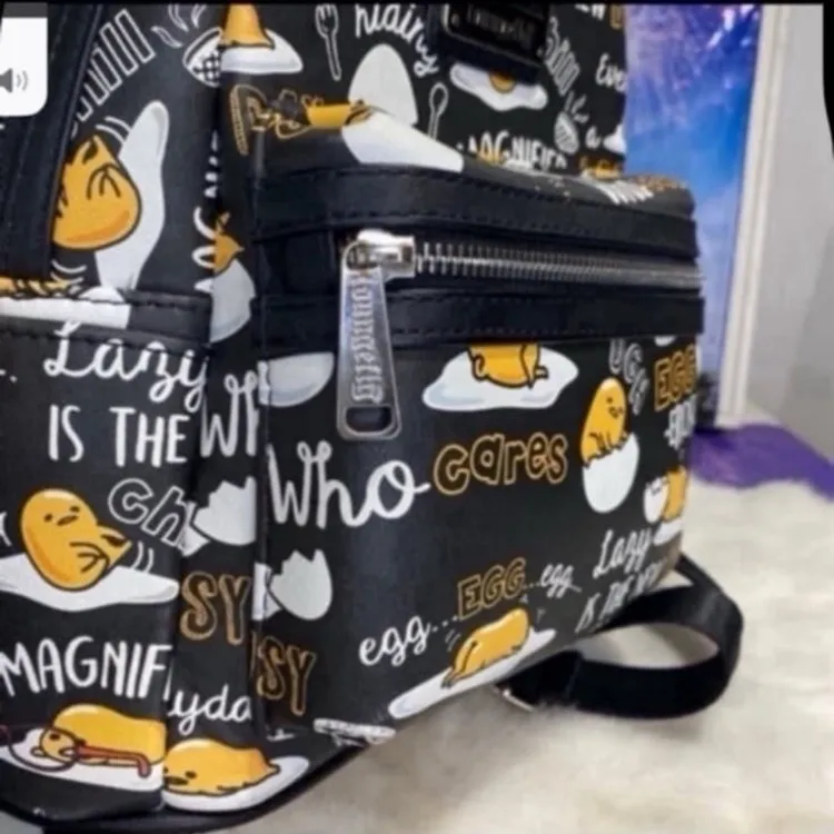 RARE MINI BP Sanrio Gudetama lazy egg black Loungefly mini backpack - Image 9