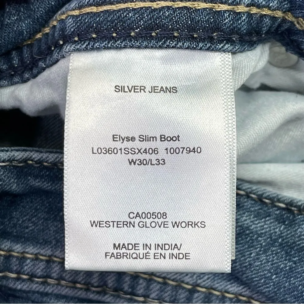 Silver Jeans Women’s 30X32 Blue Elyse Slim Boot Mid-Rise Dark Denim Stretch - Image 7