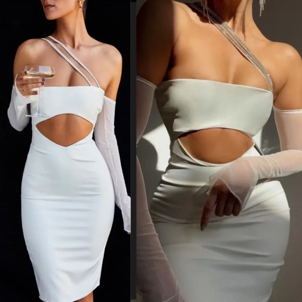 HOUSE OF CB 'Loulou' Ivory Satin Cutout Midi Dress rhinestone NWOT size‎ Large - Image 4