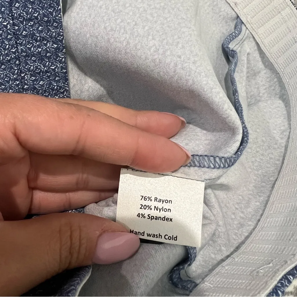 New Sara Campbell Blue & White Printed Pull On Pants Embroidered Lace Hem Small - Image 4