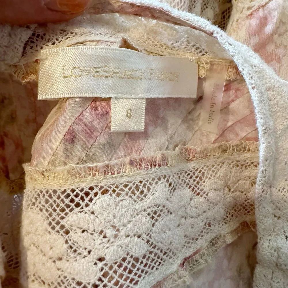 Love Shack Fancy LSF Pirelle Pink Floral Silk Lace Ruffle Mini Dress Size 6 - Image 11