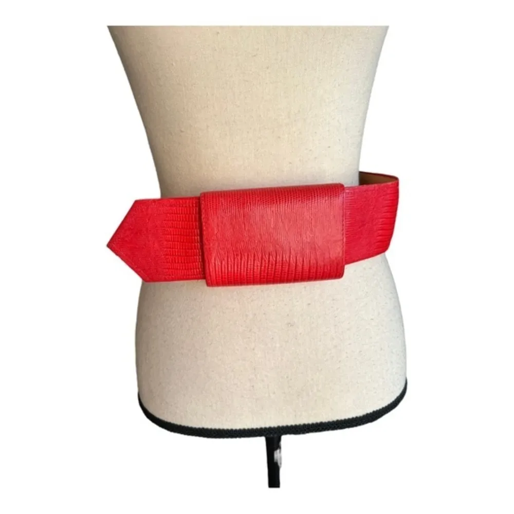 Vintage Roberts Wide Lizard Print Tommy Fashion Belt Red - Image 8