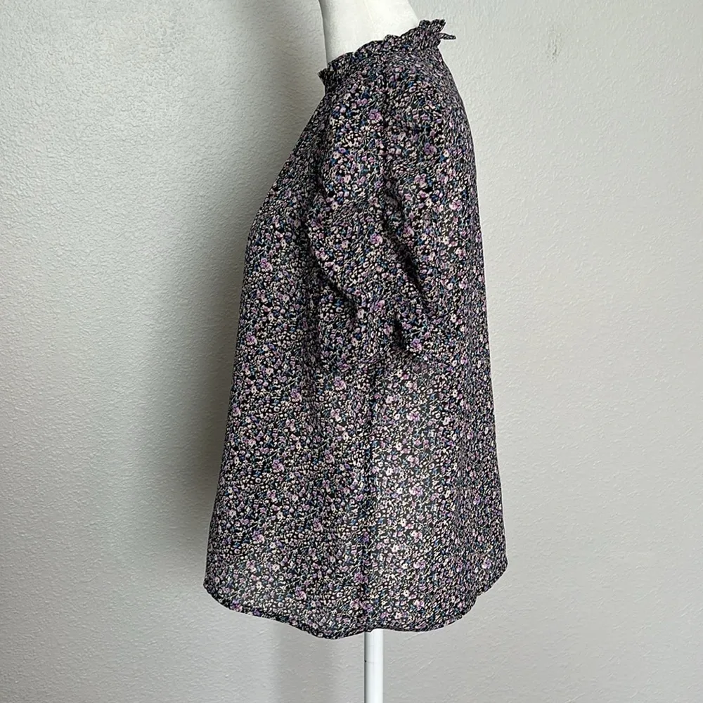 Pigalle Short Puff Sleeve Ruffle Blouse Size Medium Purple - Image 5