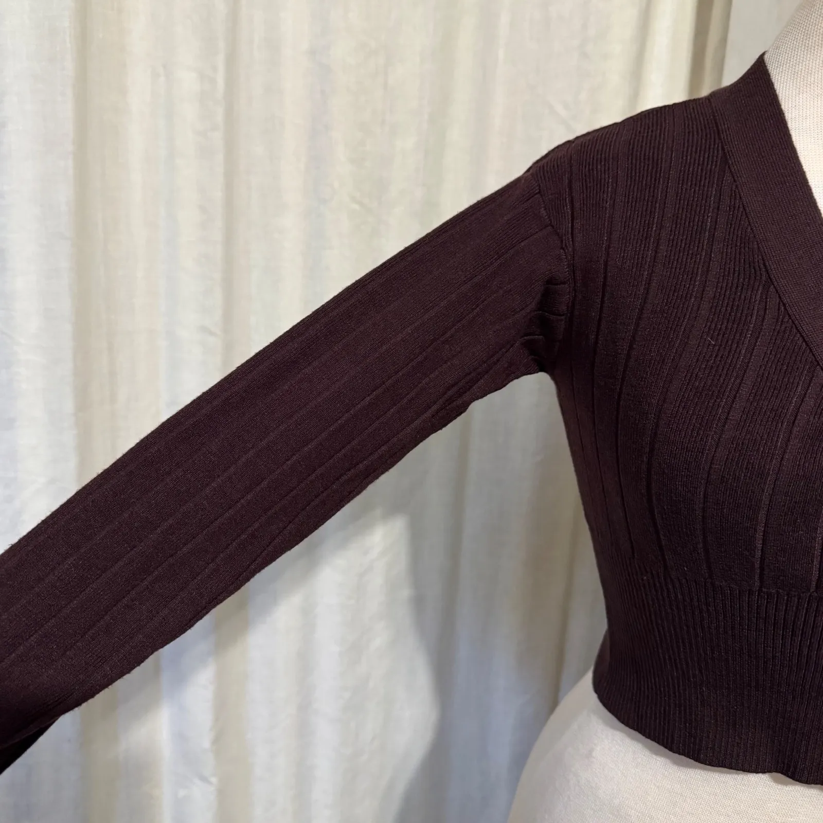 All The Ways Brown Ribbed Knit Cropped Cardigan V - Image 3