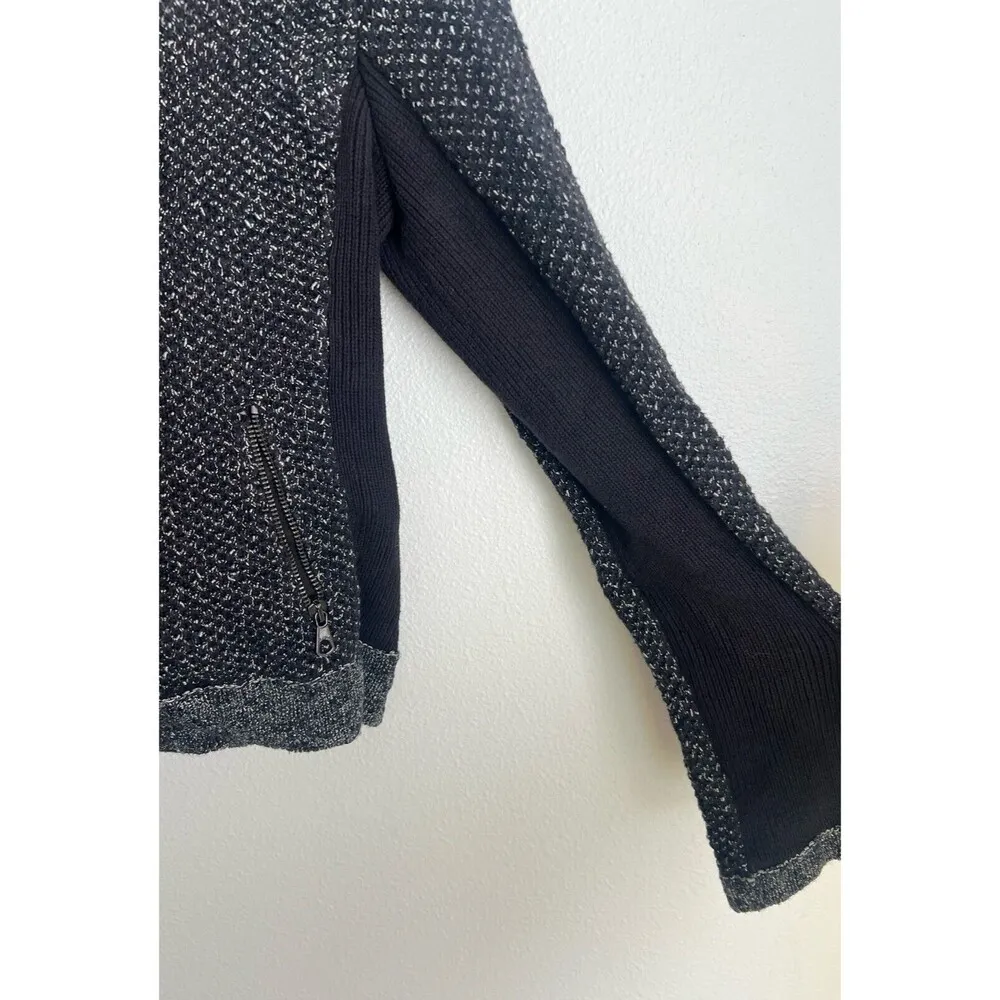 Rag & Bone Black Tweed Knit Asymmetrical Zip Up Jacket Size L - Image 4