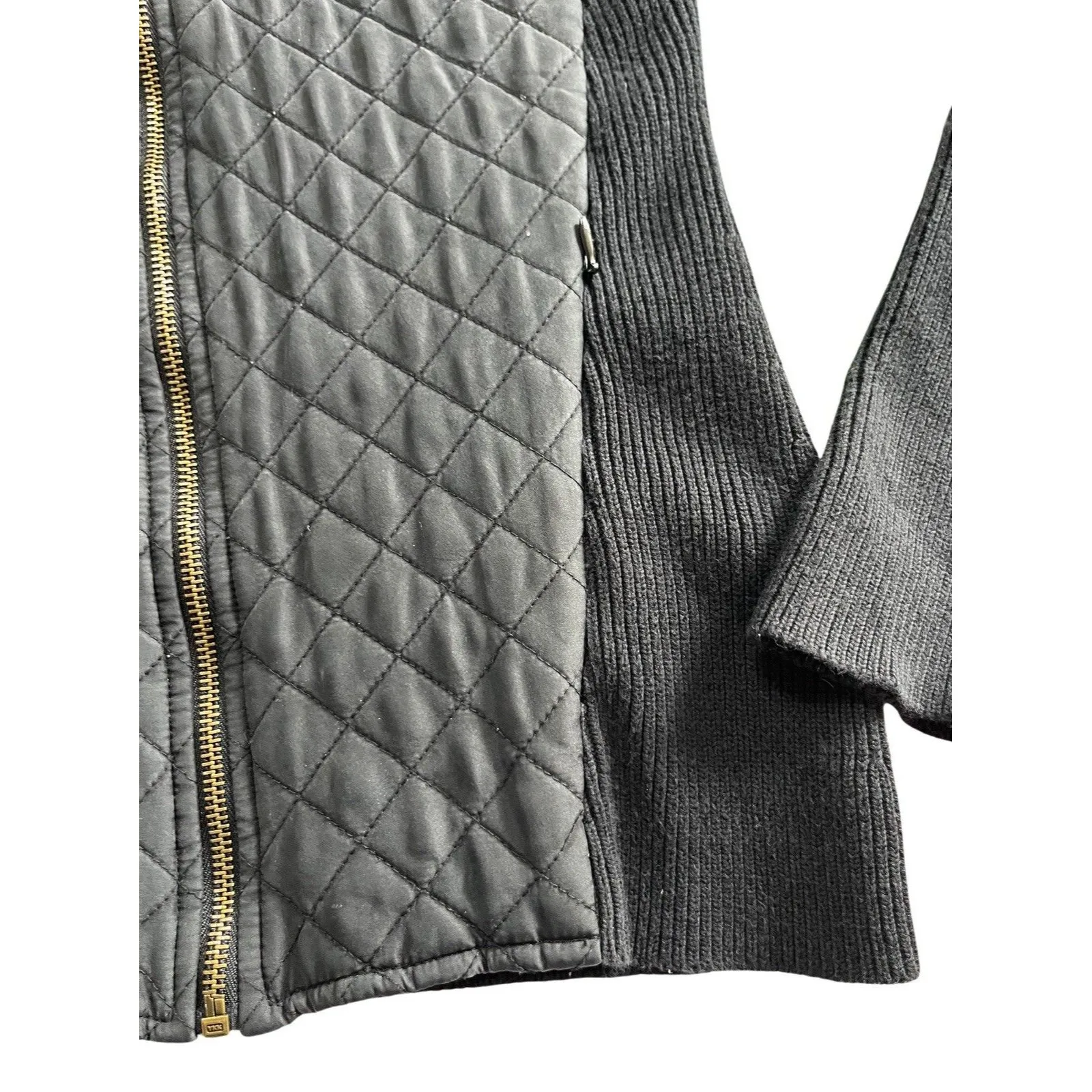 J. McLaughlin Full Zip Jacket Pockets Black Silk Quilted Ribbed - Image 5