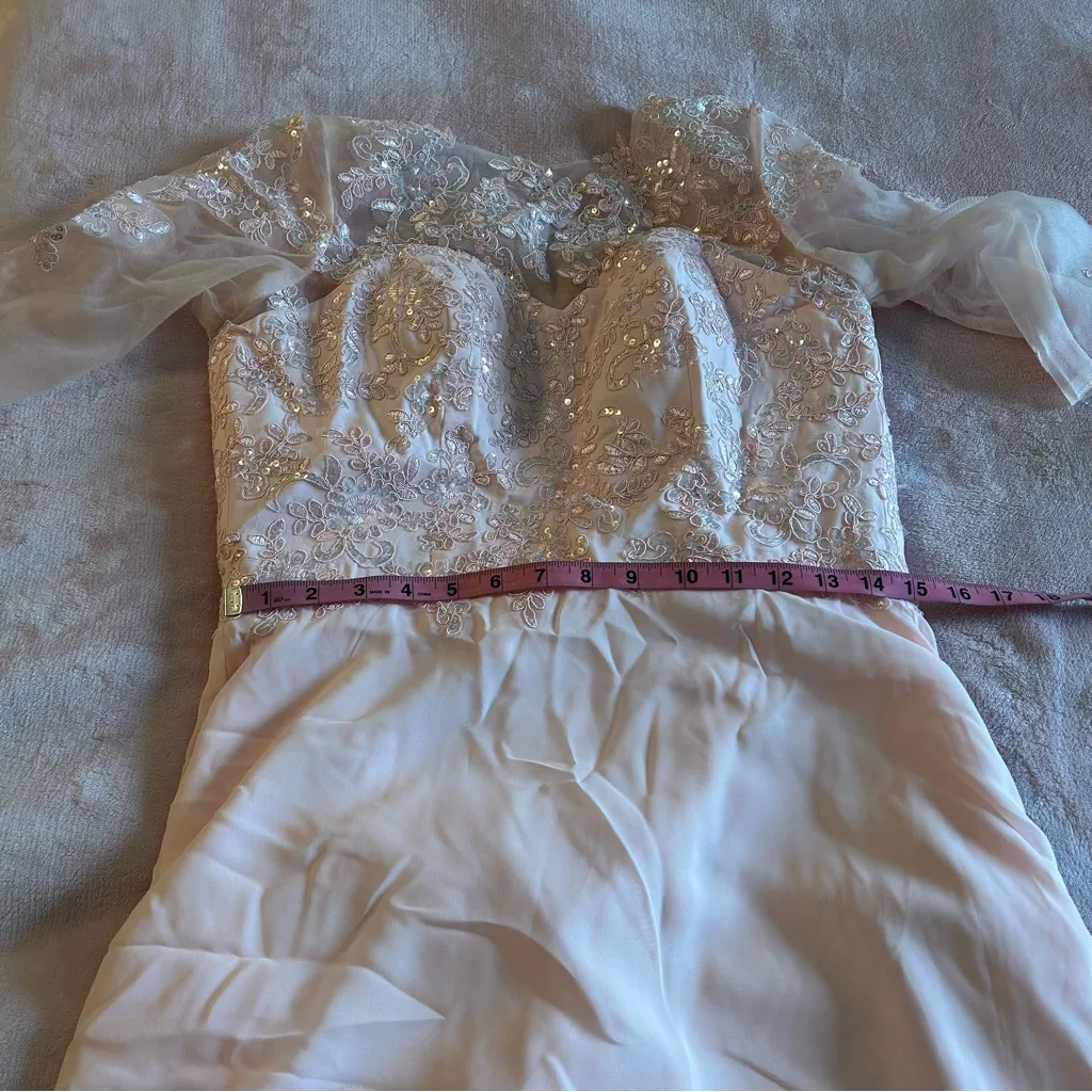 Light pink chiffon short sleeveMother of the Bride dress sequins appliqué size 6 - Image 9