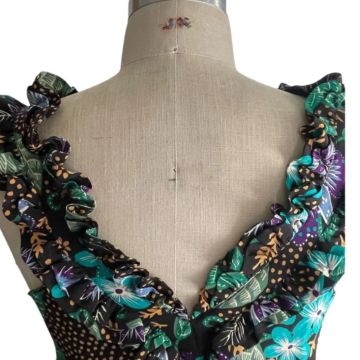 warm Charleston 100% Silk Maxi Dress in Black and Purple Floral - Image 10