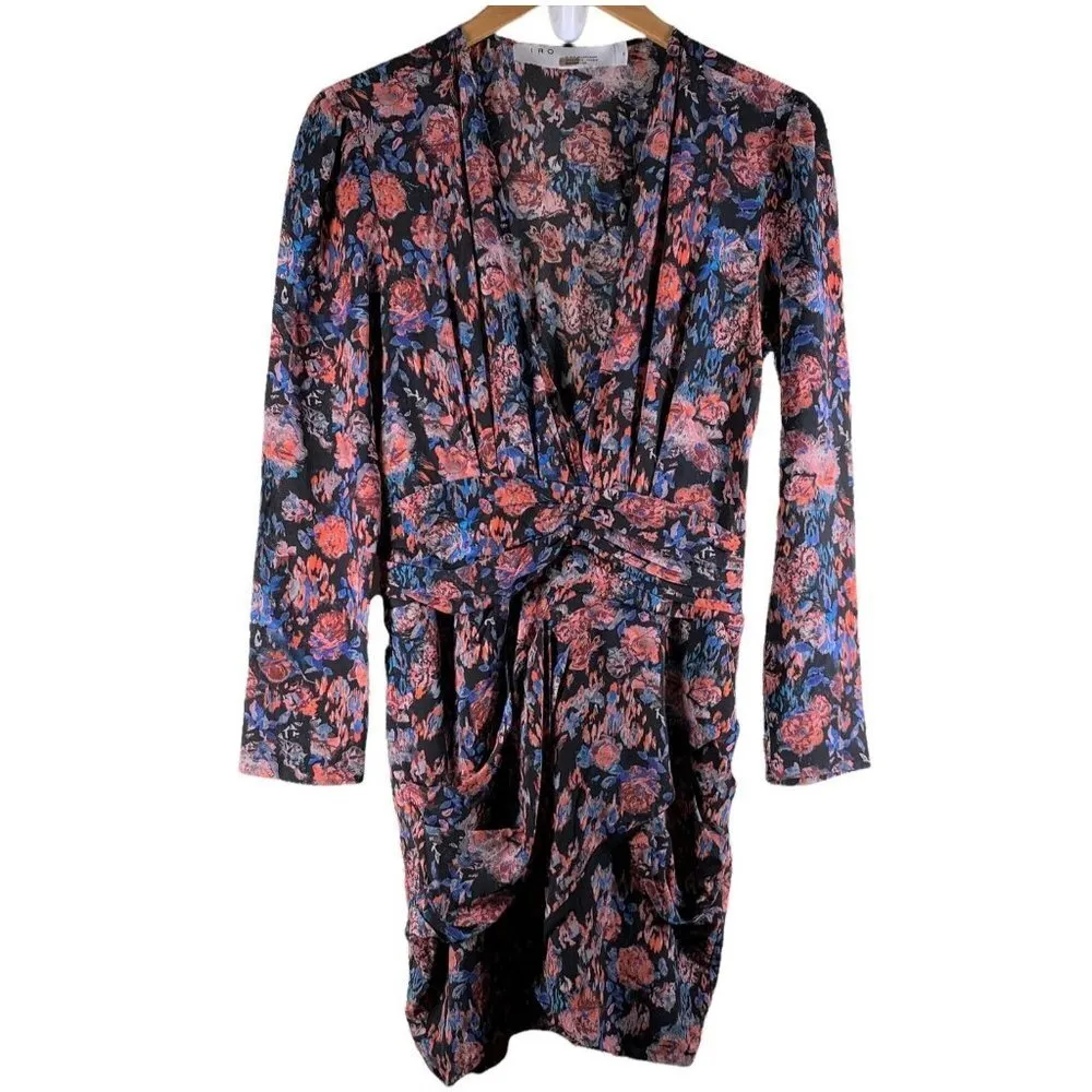 IRO Floral Fling Sheath Silk Long Sleeve Ruched Mini Dress Size 40/8 - Image 5